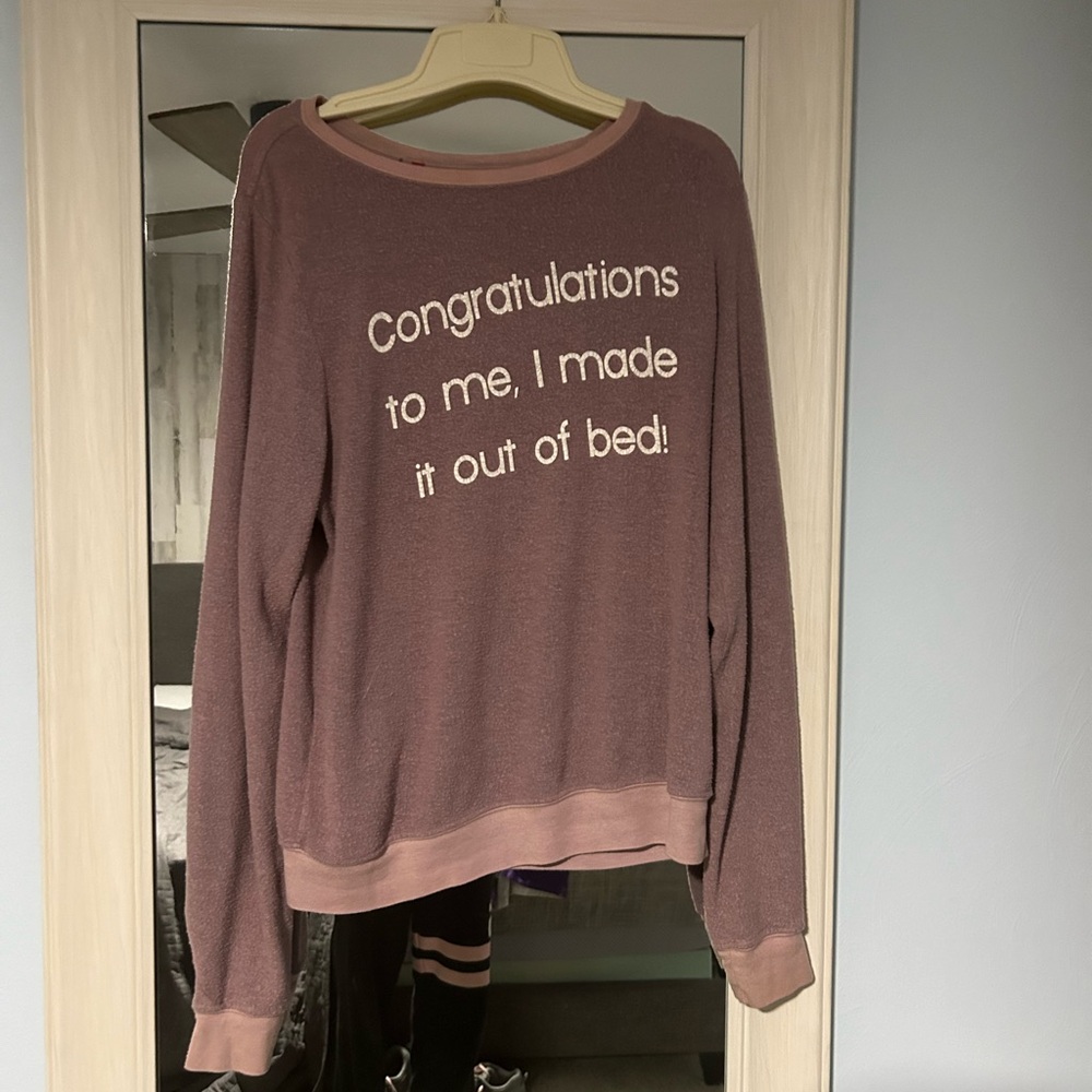 Pink Crew Neck Sweater with Playful Message